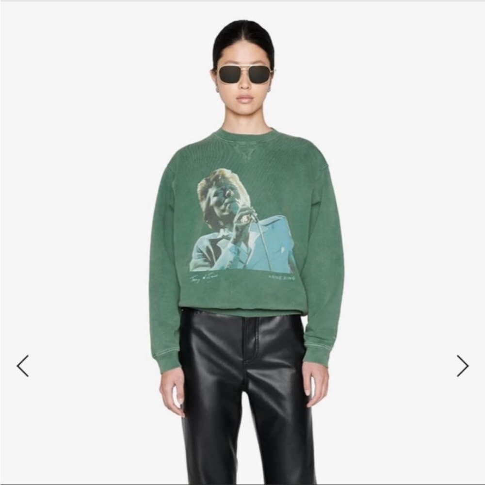 Anine Bing Green David Bowie Graphic Sweatshirt Size Small